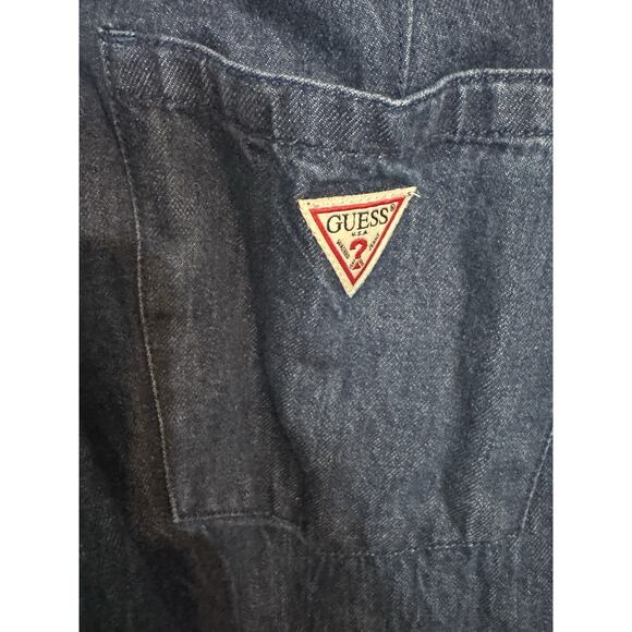 GUESS Long Sleeve Dark Denim Jumpsuit, Pockets, Tie Waist, Collar, XS - Picture 7 of 7